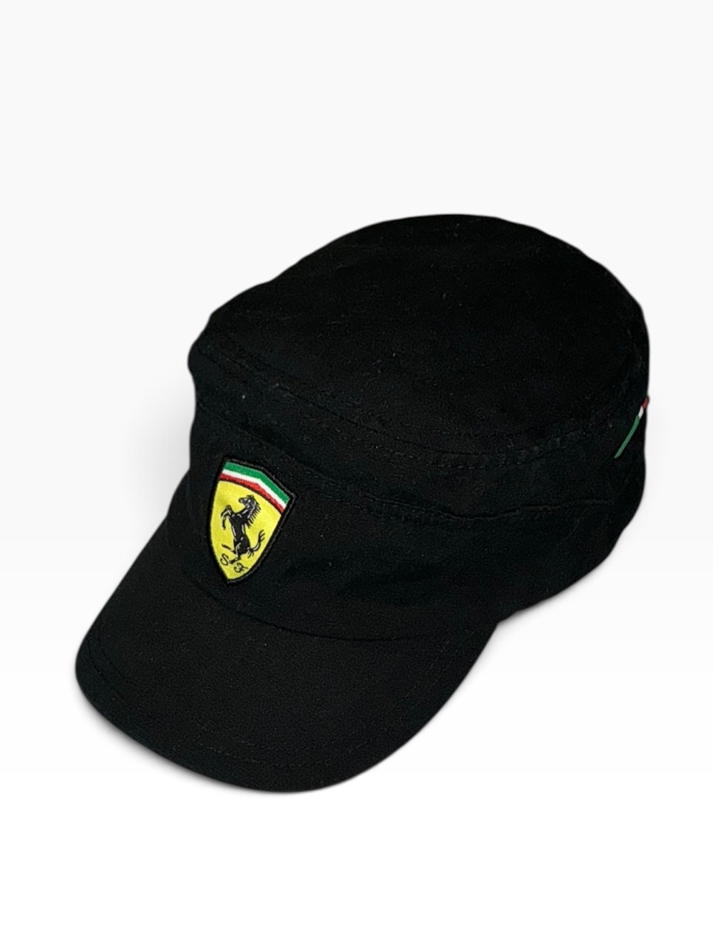 Ferrari Black Military-Style Cadet Hat w/ iconic Scuderia Ferrari Shield Patch